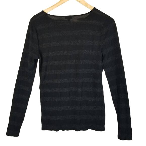 Talbots shirt small Black Sheer Sparkle Striped Long sleeve - Picture 2 of 3